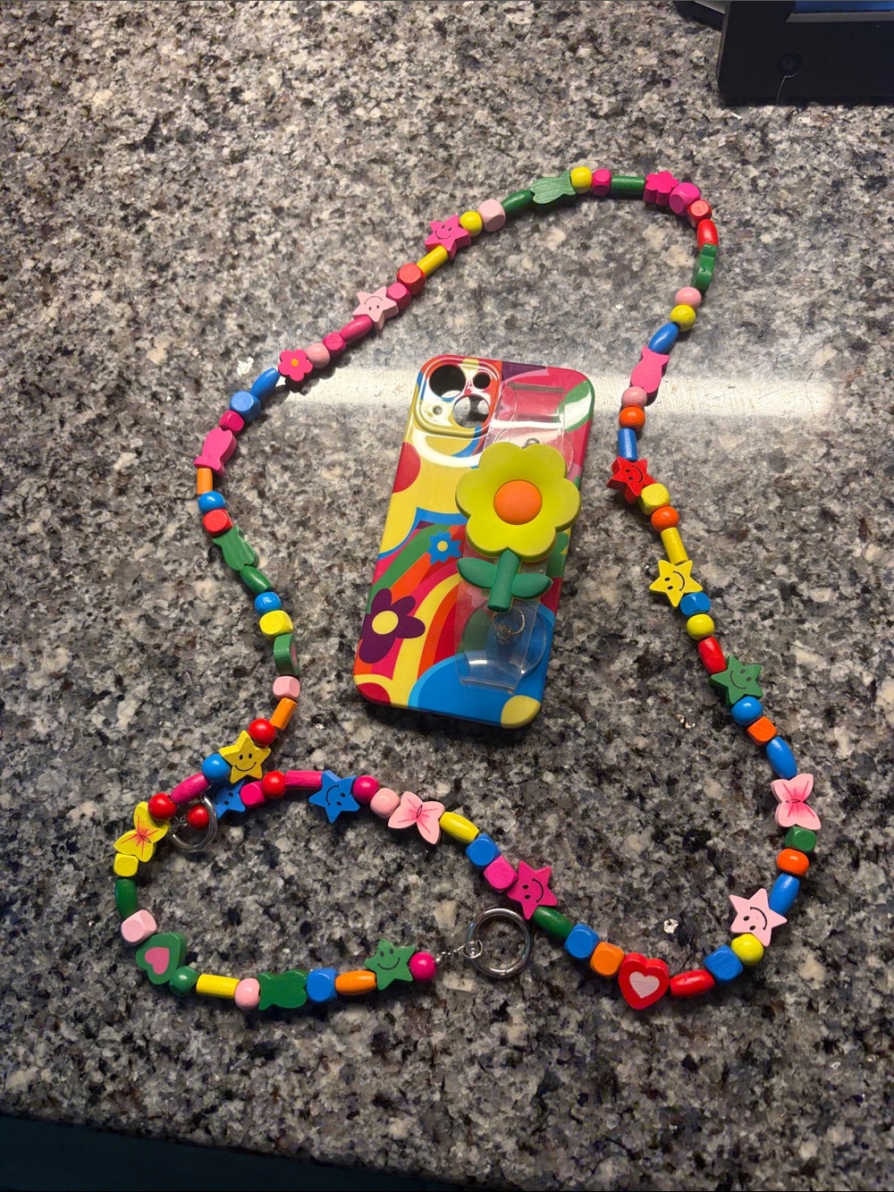 Colorful Flower Phone Charm Lanyard - Multicolor